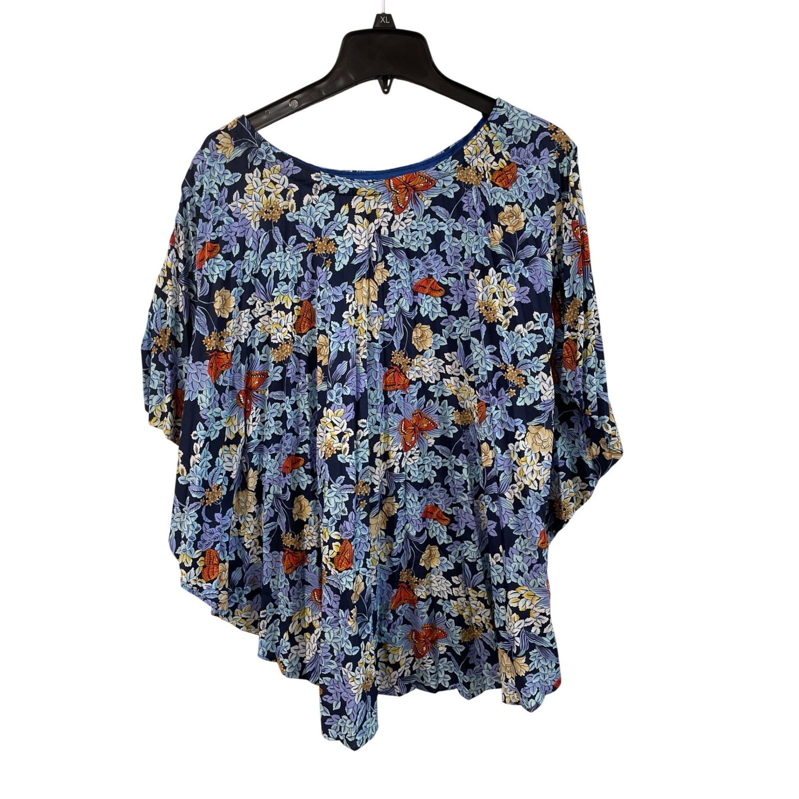Vintage Sand Pebble Of Hawaii Vintage Butterfly Floral Poncho Top Blue Xl Cap